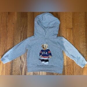 Polo by Ralph Lauren Kids Gray Hoodie with Hockey Bear